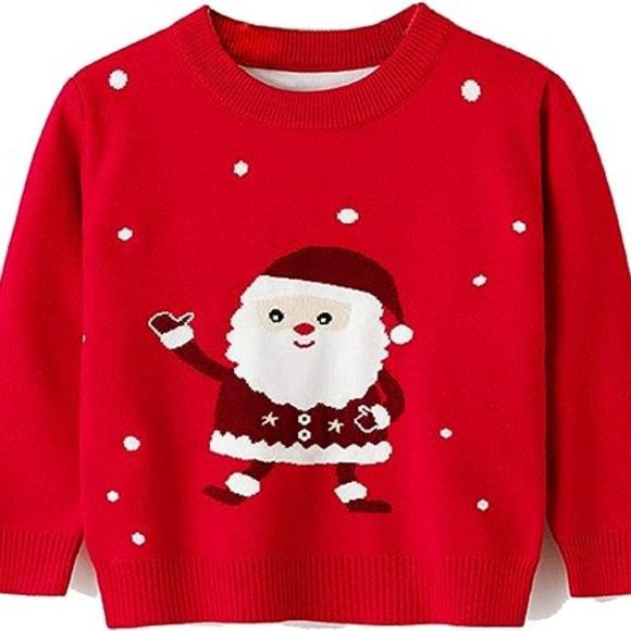 Toddler Boy Girl Christmas Sweater Knite Pullover Xmas Reindeer Elk Snowman - Picture 1 of 3